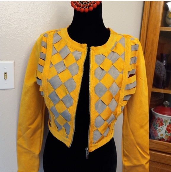 WoW Couture Zip Front Checkered Cropped Side Cutout Jacket Top 90s Y2K Clubwear - Picture 3 of 9